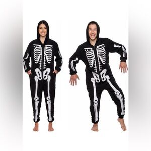SALE! SKELETON ONESIE Plush Hoodie Adult Spooky Cute Pajamas Cozy Jumpsuit M L